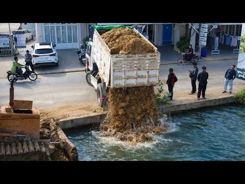 Awesome Operator Skill Heavy Machine Dump Truck Unloading Dirt Best Action Bulldozer Pushing Dirt