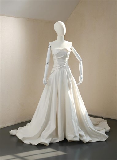 Drop Waist Taffeta Wedding Dress, Strapless A-line Bridal Gowns With Semi Cathedral Train, Pleats Draped Dresses Custom Made - Etsy UK