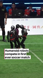 165K views · 1.2K reactions | Teams of autonomous humanoid robots faced off in a 3-on-3 soccer match in Beijing, previewing the World Humanoid Robot Games coming this August. The robots are designed to stand up on their own, but one still had to be carried off on a stretcher. | cheddar news | Facebook