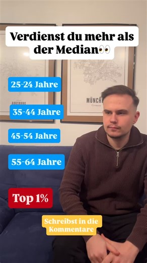 Louis | Immobilien als Kapitalanlage on Instagram: "Wie ordnest du dein Einkommen richtig ein – und was hat das mit Immobilien zu tun? 🏡 Im Video siehst du das Median-Bruttoeinkommen nach Altersgruppen in Deutschland. Median = 50 % verdienen weniger, 50 % mehr. Und genau hier machen viele einen Denkfehler. Du musst kein Top-1-%-Verdiener sein, um Vermögen aufzubauen. 💰 Auch mit einem ganz normalen Medianeinkommen ist Immobilienaufbau möglich – wenn das Konzept stimmt. Nicht dein Einkommen ents