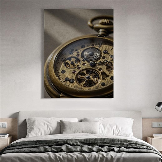 Antique Pocket Watch Movement Canvas Art, Steampunk Mechanical Wall Decor, Vintage Clockwork Interior Artwork, Golden Brass Timepiece Scene - Etsy