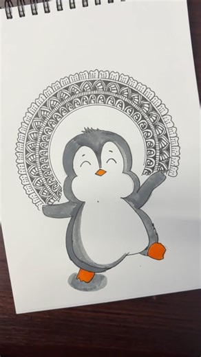 Penguin Mandala Art 🐧✨| Satisfying Drawing #shorts #shortvideo #trending #drawing #easyart #mandala