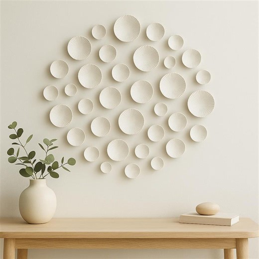 40 Pieces Modern Wall Art, White 3D Circle Sculpture Set, Minimalist Organic Installation, Living Room Accent, Entryway Wall Decor. - Etsy