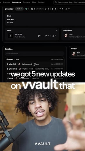 @used2that on Instagram: "5 Game-Changing Updates That Make @vvault.app the #1 Tool for Producers We introduce five major updates to @vvault.app that solidify its position as the top tool for beatmakers. We talk about play duration tracking to monitor which artists listen to your tracks and for how long, collab packs for easy project access management, verified opens that guarantee human email opens (a feature unique to vvault), email templates for quick sending with drag-and-drop track addition