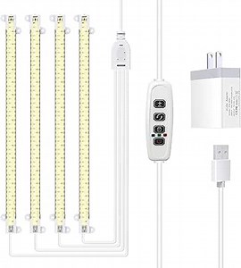 LED Grow Light Strips, Full Spectrum Grow Lights for Indoor Plants with Auto On/Off 3/9/12H Timer, 192 LEDs, 10 Dimmable Levels, Sunlike Grow Lamp for Seedling Hydroponics Succulent, Waterproof 4 Pack