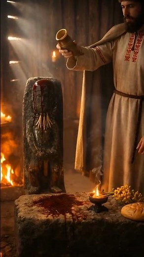 Ritual libation scene using the Slavic Ohrid idol, reconstructed with AI.
