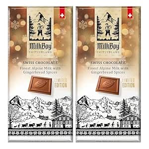 MilkBoy Swiss Chocolates Milk Chocolate Bars, Gingerbread - 3 oz, 2 Pack | Limited edition gourmet treat with the sweet and spicey flavor of gingerbread cookies. Non-GMO. Crafted in Switzerland.