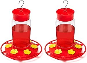 Hummingbird Feeder, Hummingbird Feeders for Outdoors Hanging Ant and Bee Proof, 2 Pack Humming Birds Feeders for Outside, Hummingbird Bird Feeder Parts, 6 Feeding Ports, 23 Ounces