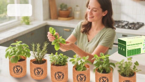 10 Indoor Herb Garden Kit- Burlap Pots, Organic Seeds, Herb Garden Planter Indoor Kit, Easy Window & Kitchen Herbs Growing Kit, Cilantro, Basil, Sage, Oregano, Parsley, Dill, Chives etc.