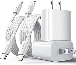 iPad Charger Fast Charging, 2 Pack 20W PD iPad Charger for iPad Pro 12.9/11 inch, iPad Air 5th/4th, iPad mini 6,iPad 10th, iPhone 15/15 Plus/Pro Max, Fast Charger Block, with Lighting and USB C Cable