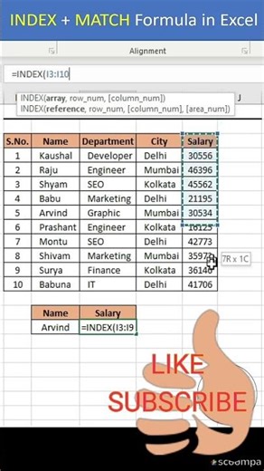 HOW TO USE INDEX+MATCH FUNCTION IN EXCEL #excel #excelformula #exceltips #exceltips #msoffice