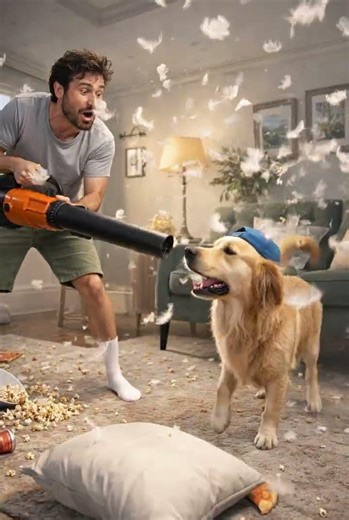 pillow fight human dog