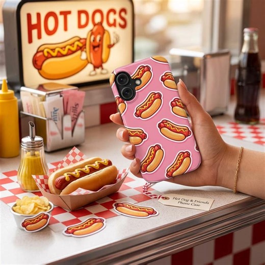 Cute Hot Dog Phone Case, Kawaii Food Phone Case, Funny Fast Food Aesthetic iPhone Case, Pink Hotdog Pattern Tough Case, Food Lover Gift - Etsy