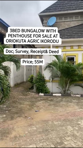 ADEBAMIWA HOMES AND PROPERTIES LTD on Instagram: "🏚FOR SALE🏚 AN EXECUTIVE& TOP-NOTCH FINISHING 3BEDROOM BUNGALOW WITH A PENTHOUSE FOR SALE AT ORIOKUTA IKORODU LAGOS Location; Oriokuta Agric, Ikorodu Lagos Nigeria Document; Survey Plan, Family Receipt& Deed of Assignment Price; 55M ☎️ 07061004366 #realestate #newlisting #properties #rentalproperty #propertyforsale #homebuyers #homebuying #lagosproperties #vacation #abuja #nigeria #propertyinvesment #usa #uk #london #returnoninvestment #realesta