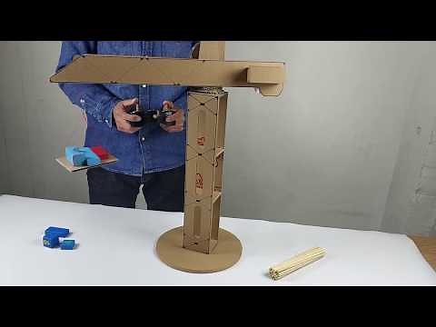 Wow! Homemade remote control tower crane, interesting cardboard DIY toy
