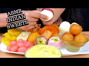 ASMR:Eating *Indian Sweets* Rasagulla,Gulab jamun,Rasmalai,jalebi,soan papdi(Indian desert) Mukbang