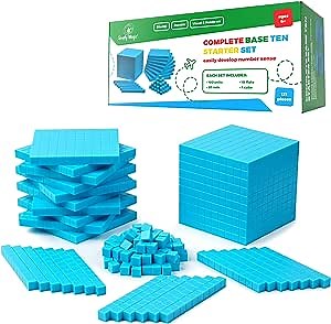 Simply Magic 131 PCS Base Ten Blocks for Math - Place Value Blocks, Base 10 Math Manipulatives K-3, Math Counters, Number Blocks, Kids Math Cubes, Counting Blocks, Kindergarten 1st 2nd 3rd Grade, Blue