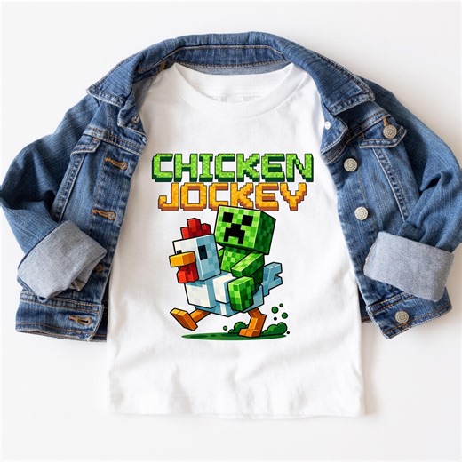 Chicken Jockey Kids T-shirt, Funny Pixel Creeper Tee, Gamer Birthday Gift - Etsy