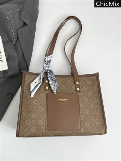 Vintage And Versatile Large Capacity Scarf Decorated Commuting Shoulder Bag, Classic And Versatile Full Body Printed Multi Pocket Design Contrasting Color Women's Handbag, Suitable For Shopping, Wallets, Shopping, Young Women, College Students, Newcomers, And White-Collar Workers. They Are Very Suitable For Offices, Universities, Work, Business, Commuting, Outdoor Activities, Travel, And Outings | SHEIN