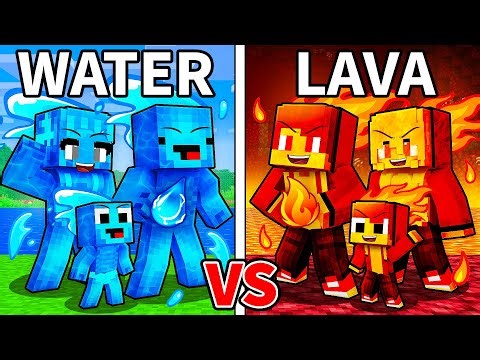 JJ and Mikey: ELEMENTAL Water & Lava Armor Family Battle in Minecraft - Maizen