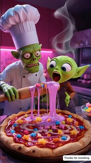 “Zombie Chef & Alien Devour Galaxy Pizza 🍕 | Satisfying ASMR Bites!”