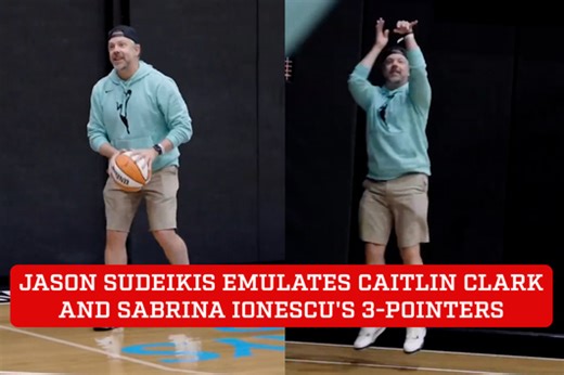 Jason Sudeikis takes on basketball challenge, emulating Caitlin Clark and Sabrina Ionescu's 3-pointe