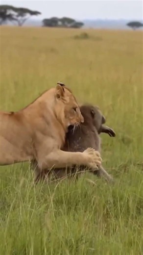 Lioness Catches a Baboon! A Rare Serengeti Wildlife Moment 😲 | #shorts
