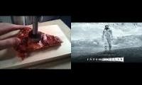 Mix of 2 videos from youtube : This is a video of pizza with music from interstellar