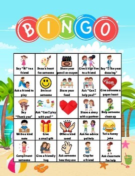 SEL Confidence & Emotions printable bingo game for shy kids kindness activities