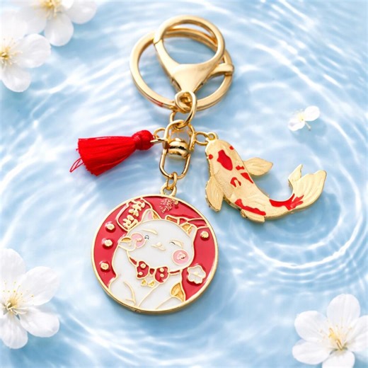 Japanese Lucky Cat Keychain, Maneki Neko Charm, Koi Fish Keychain, Japanese Style Bag Charm, Lucky Gift Pendant, Car Key Accessory - Etsy