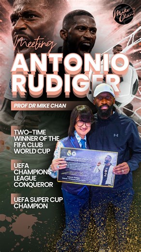 Prof. Dato Sri Dr Mike Chan, a leading figure in regenerative medicine, recently met with world-renowned footballer Antonio Rüdiger. The German international and Real Madrid star is celebrated for his formidable defensive prowess and commanding presence as a centre-back, with a decorated career across Europe’s top clubs. Career highlights: • UEFA Champions League Winner (Chelsea, 2020/21; Real Madrid, 2023/24) • UEFA Europa League Winner (Chelsea, 2018/19) • UEFA Super Cup Holder (Real Madrid, 2