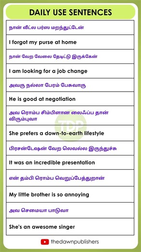 Daily Use Tamil to English Sentences | Real-life Conversation Examples | Spoken English