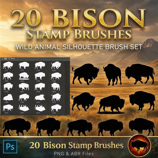 20 Bison Stamp Brushes for Photoshop | Vintage Woodcut Animal Brushes | Wildlife Illustration Stamps | Digital Download - Etsy
