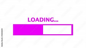 Clean retro style loading text with progress bar, with color hue (shift) and fading. White background.