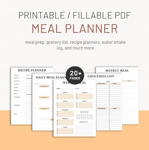 Digital Meal Planner Template | Weekly Menu Planner & Grocery List | Printable/Editable PDF for Easy Meal Prep BONUS Grocery List!
