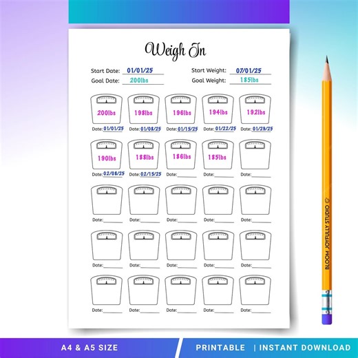 Weight Tracker PRINTABLE - Weigh-in Log - Weight Loss Planner - Fitness & Health Tracker- Exercise Tracker - Workout Tracker - A4/A5 - Etsy