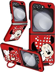 Oqplog for Galaxy Z Flip 5 Case Cute Cartoon Case for Samsung Flip 5 with Ring Holder for Women Girly Funny Trendy Unique Fashion, Heart Minn