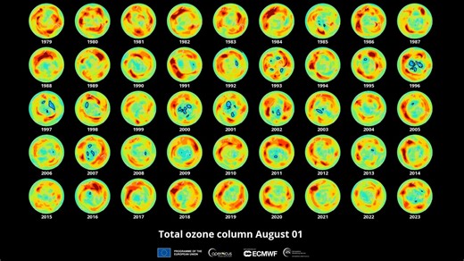 Allljährliche Entwicklung des Ozonlochs über der Antarktis in Juli und August