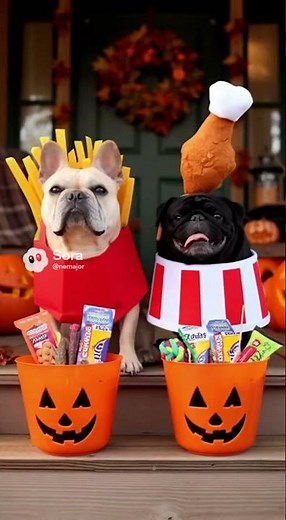 Funny Halloween Dog Costumes, Dog cosplay French Fries and Fried Chicken