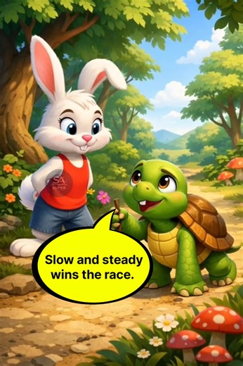 Never Give Up | Turtle and Rabbit Moral Story | Practice Speaking English #rabbit #turtles #conversation #vocabulary #speakenglish | Super Academy