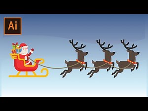 Draw a Santa Claus flying in sleigh with gifts and reindeer in Illustrator Tutorial