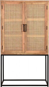 Hermoso Living - CANE - Highboard Buffet kast - Naturel mangohout, rotan front, zwart... | bol