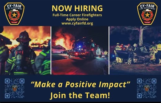 Do you want to make a positive impact? Apply today to be a career firefighter with Cy-Fair Fire Department. Click to apply: https://cyfairfd-employment.employ.onshift.com/job_positions/preview/160124 | Cy-Fair Fire Department