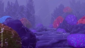 Underwater deep sea background with coral reef. 4K loop video animation 3D render. Underwater life. place for text. Backdrop