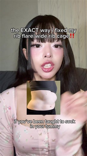 maybe you think you have wide rib cage but what you actually need to learn is how to unflare your ribs! try this technique first you might be surprised! 💗 all bodies are beautiful this will just help you build strength and have healthier breathing! #wideribcage #flaredribs