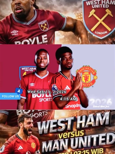 MANCHESTER UNITED V WEST HAM 🗓Rabu 11 Februari 2026 🏆Premier League 🏟Olimpiade London #football #premierleague #manchesterunited #westham @Manchester United @westham #CapCut