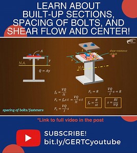 We have uploaded a video entitled “Built-up Sections, Spacing of Bolts, Shear Flow and Center explained!” This is part 3 of 3 in our Stresses in Beams Lecture series. Links: https://youtu.be/ZO3Rgq6q0vE Part 1 of the lecture: https://youtu.be/SQ8XYkeOYFs Part 2: https://youtu.be/1lF4d5eU41E Youtube channel: bit.ly/GERTCyoutube Please subscribe and hit the notification bell so you will always be updated whenever we upload new videos! Thank you and happy reviewing! | Gillesania Engineering Review 