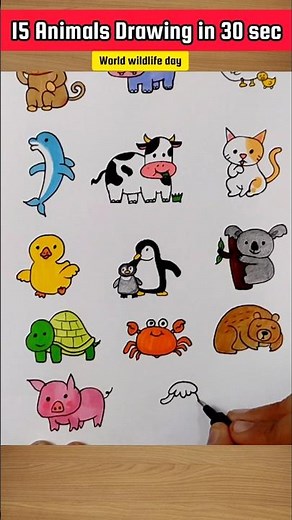 15 Animals Drawing easy step by step for wildlife day 🌎 | How to draw Cute Animals Drawing tutorial