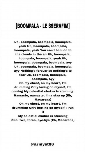 Le sserafim - boompala (lyrics)