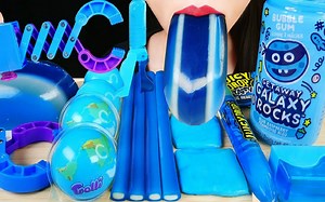 ☆ Abbey ☆ 蓝色甜食组合（柚子汁、软糖棒、糖浆笔+软糖片、翻转棒棒糖、石子糖、牙膏果冻）食音咀嚼音（新）